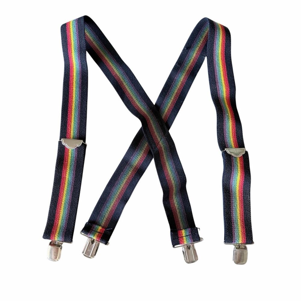 Black rainbow stretch clip suspenders unisex pride multicolor dopamine quirky
